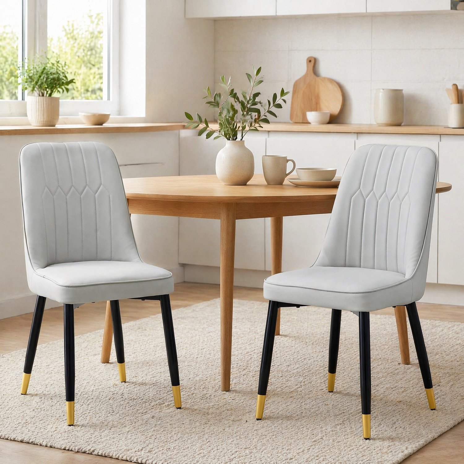 CHICFURN Eetkamerstoel - PU-kunstleer - Metalen poten - Lichtgrijs
