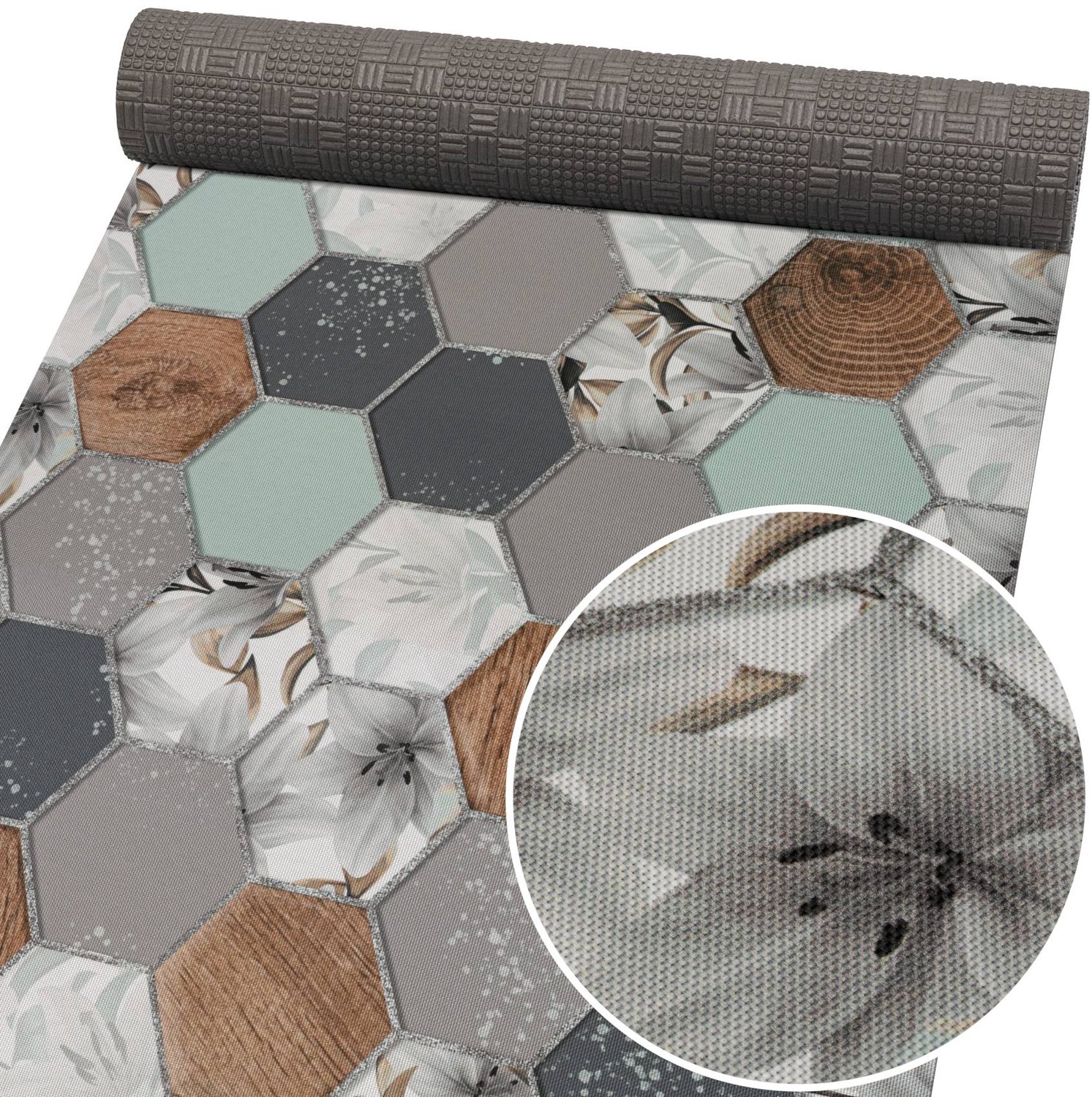 ANRO Keukenloper Nordic Hexa Zeshoeken Grijs 120x52cm – Antislip Gangloper Tapijtloper 3 mm