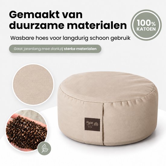 Ryce® MeditatieKussen - Yoga - Katoen - Boekweit - Beige van Ryce — afbeelding 4