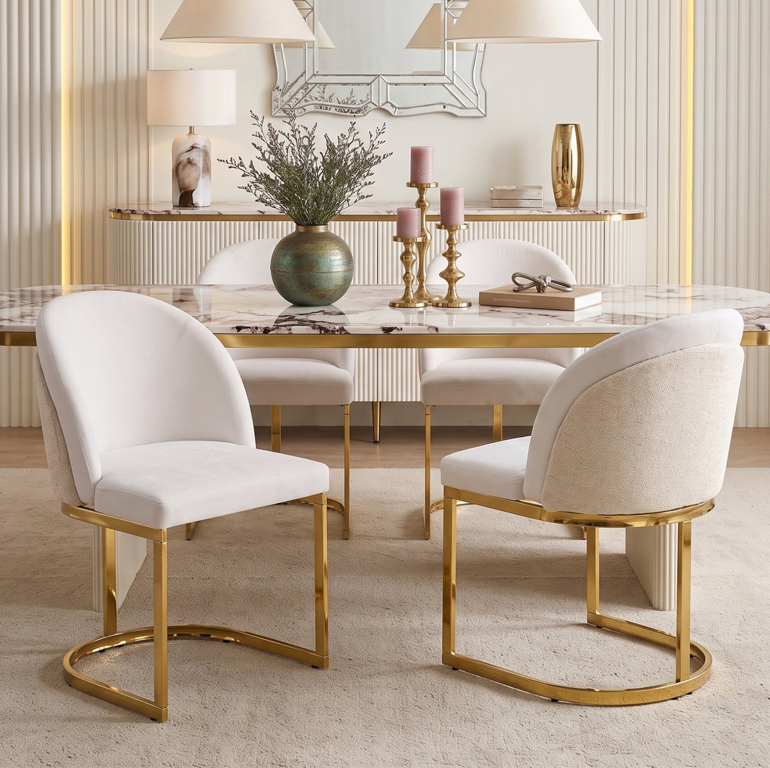 Maisentiel Eetkamerstoelen Set van 2 - 59 x 52 x 85 cm - Chenille - Beige/Goud