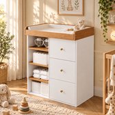 2-in-1 Luiercommode - Kaptafel - Opslagkastje - Commode Kast - Multifunctioneel Ladekast - Verstelbare reling - Met lades - Met open vakken - 82x50x100 cm - Stabiel en duurzaam - Wit,natuurlijke kleuren