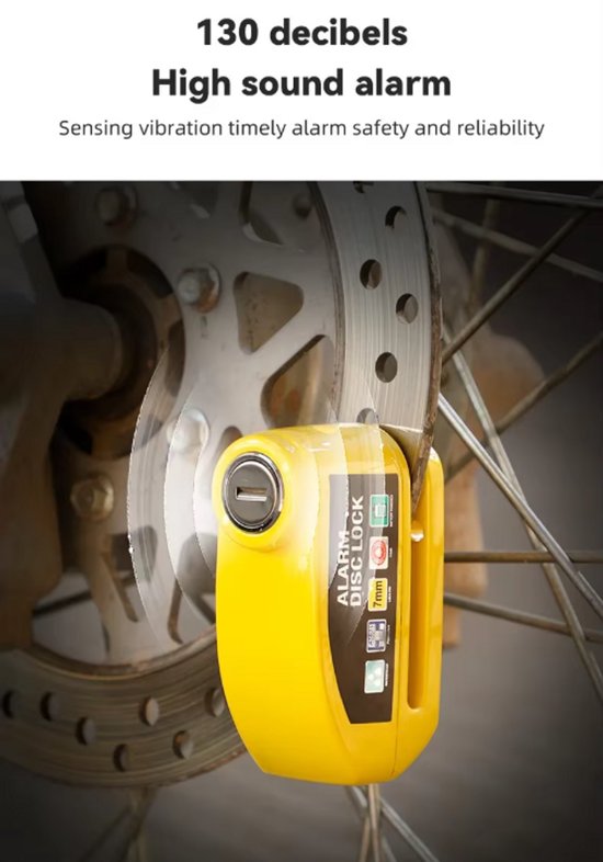 Rieba® Schijfremslot Alarm - Remschijfslot - Inclusief Reminderkabel - Fiets -Motor - Scooter - Remslot - Alarmslot Rem - Schijfrem Antidiefstalslot - Hoge Decibel - Zwart — afbeelding 5