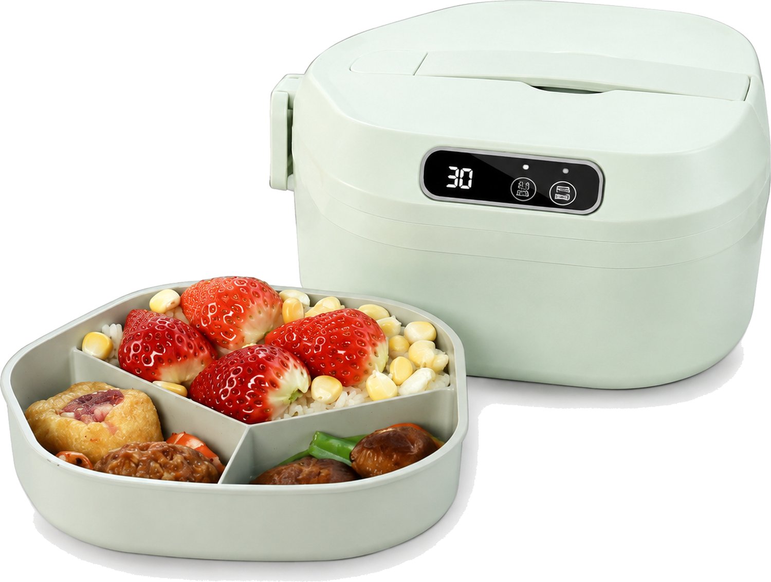 Broodtrommel met verwarmingsfunctie, keramische binnenpan, 75 W, lichtgroen, met adapter