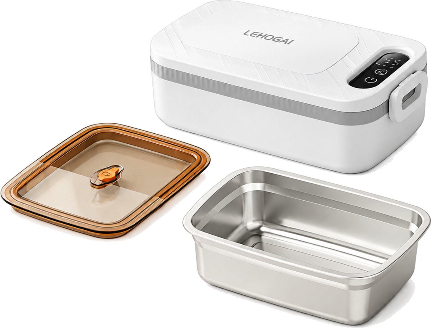 Broodtrommel met USB-oplaadbare accu, elektrische verwarming, één vak en 304 RVS binnenbak, crèmewit