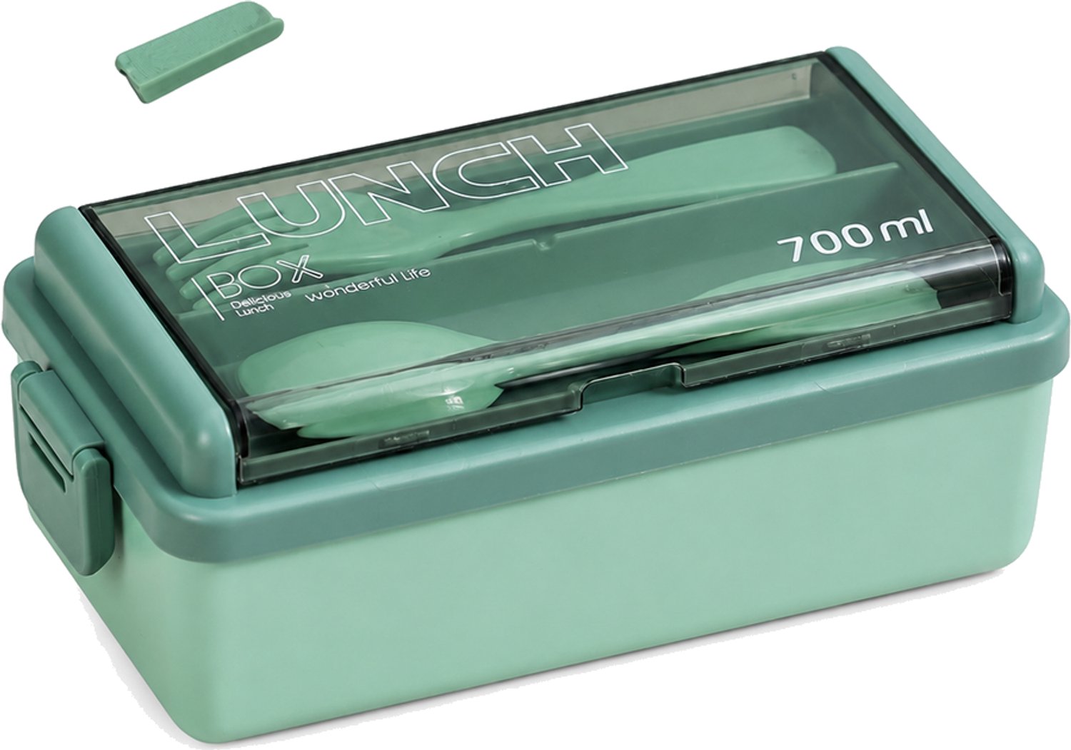 Groene broodtrommel van 700 ml met deksel in enkel laags ontwerp