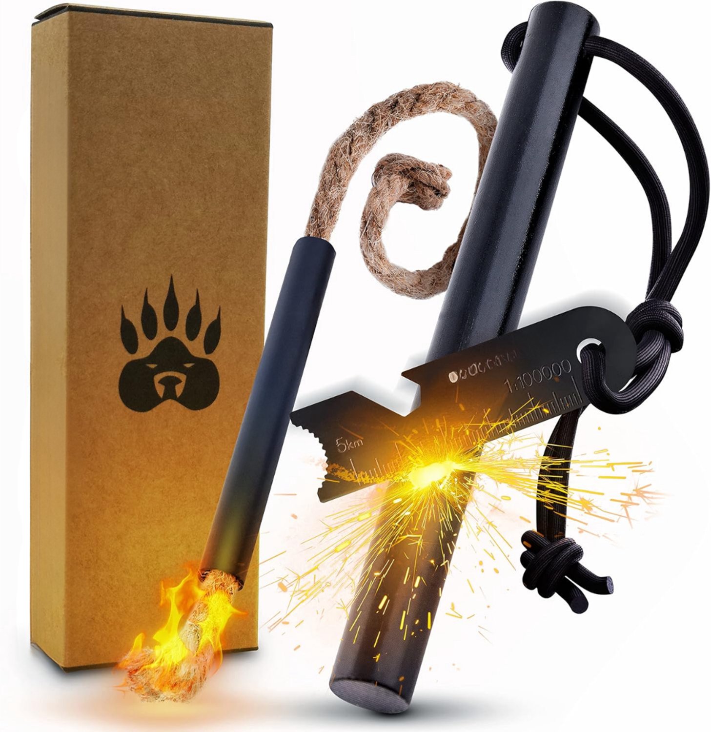 Levo® Fire kit - Firesteel - Vuurmaker - Zwart - 9cm x 7cm x 1cm