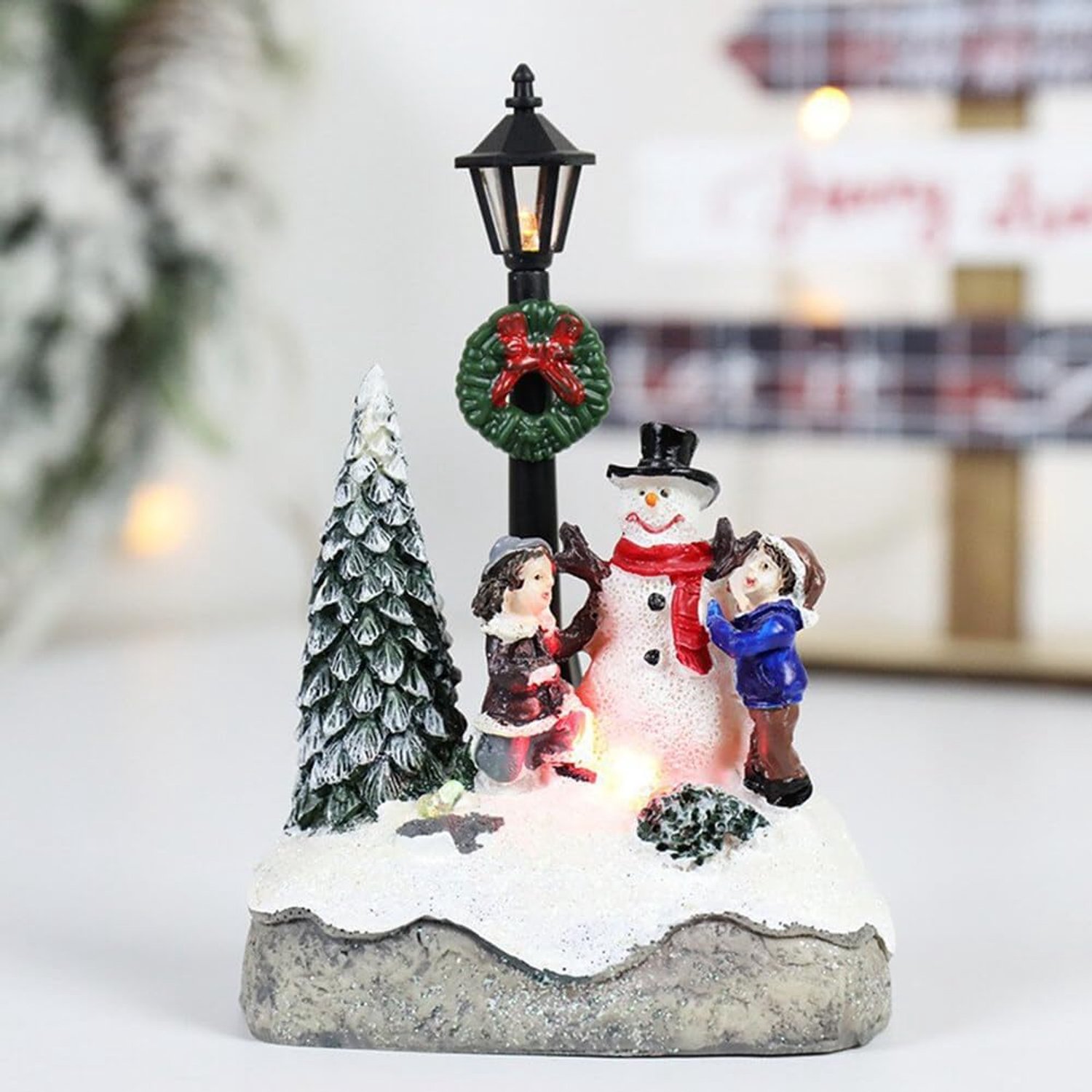 Kerstdorp met straatverlichting, led-verlichting, dorpshuizen, hars, op batterijen, kerstdorp, accessoires voor kerst, woondecoraties – foto 4