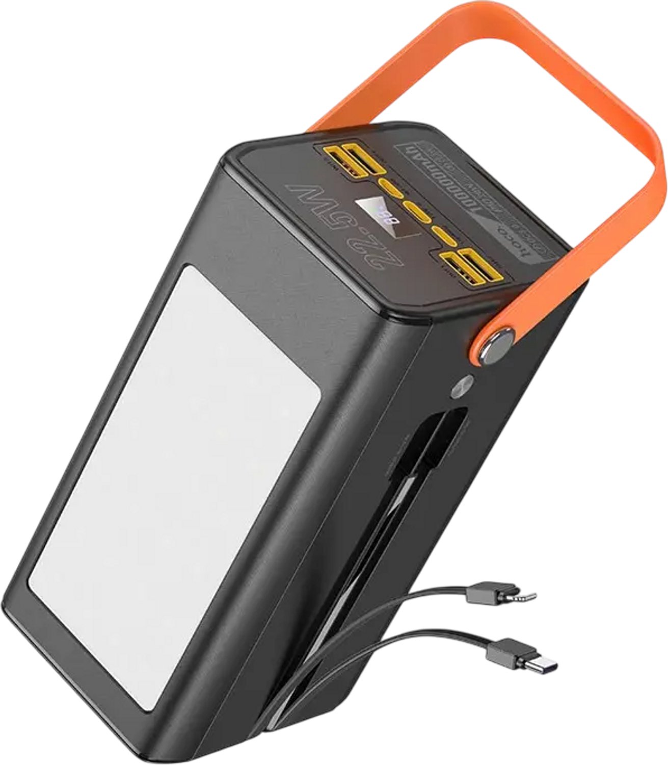 Hoco Powerbank 100000 mAh - Zwart - Ingebouwde USB-C en Lightning Kabel - 22.5W Snellader met LED-lampen en Display - Voor Smartphones en Tablets