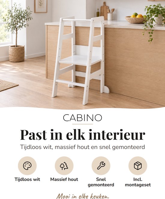 Witte Cabino leertoren van massief hout. Tijdloos ontwerp, past in elk interieur.