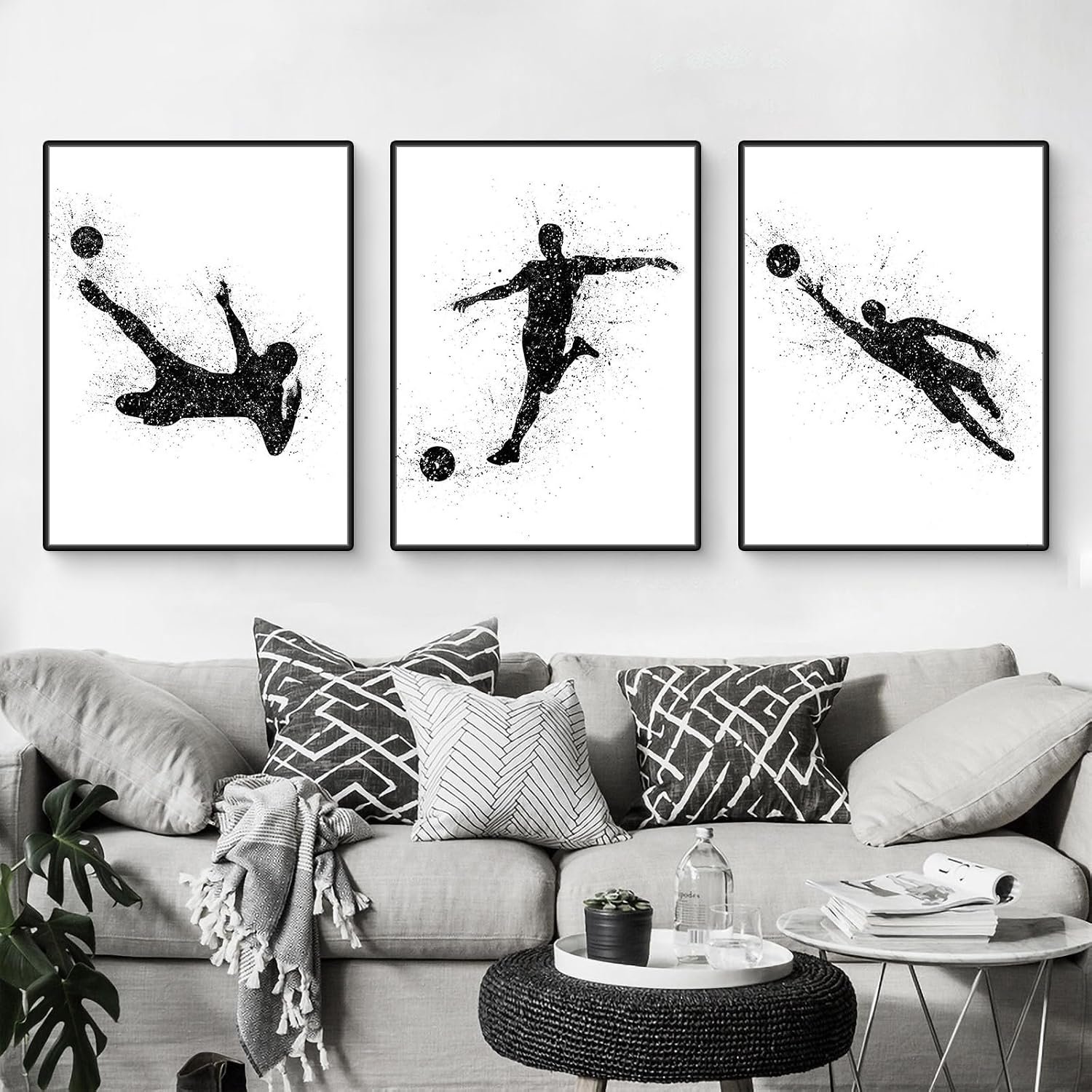 Moderne Voetbal Posters Set (3 stuks) - Zwart Wit Wanddecoratie