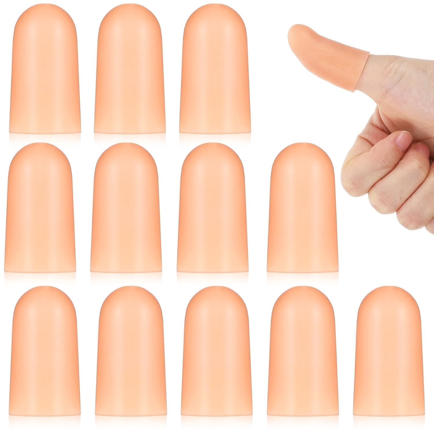 Set van 12 Siliconen Vingerbeschermers, 4.5 x 1 cm, Huidskleurige Duimbeschermers voor Vingerartrose, Handbescherming en Snelle Vingers