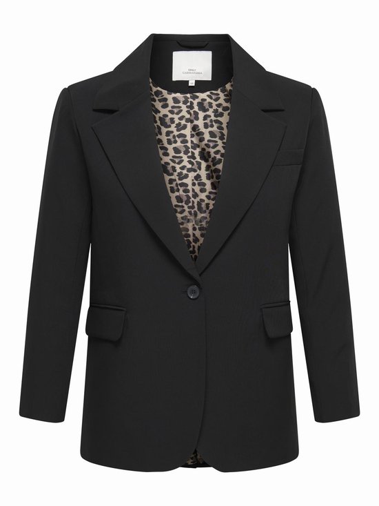 Zwarte blazer met knoopsluiting en luipaardprint voering, merk ONLY CARMAKOMA.