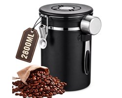 Koffiebonen Bewaarpot 2,8L RVS Luchtdichte Voorraadbus met Eenrichtingsventiel CO₂-Ventiel – Voedselveilig Roestvrij Staal Koffie Container – Voor Bonen & Gemalen Koffie Thee Suiker – Geurvrij Aromabestendig – Zwart Rond Design – Keuken Café
