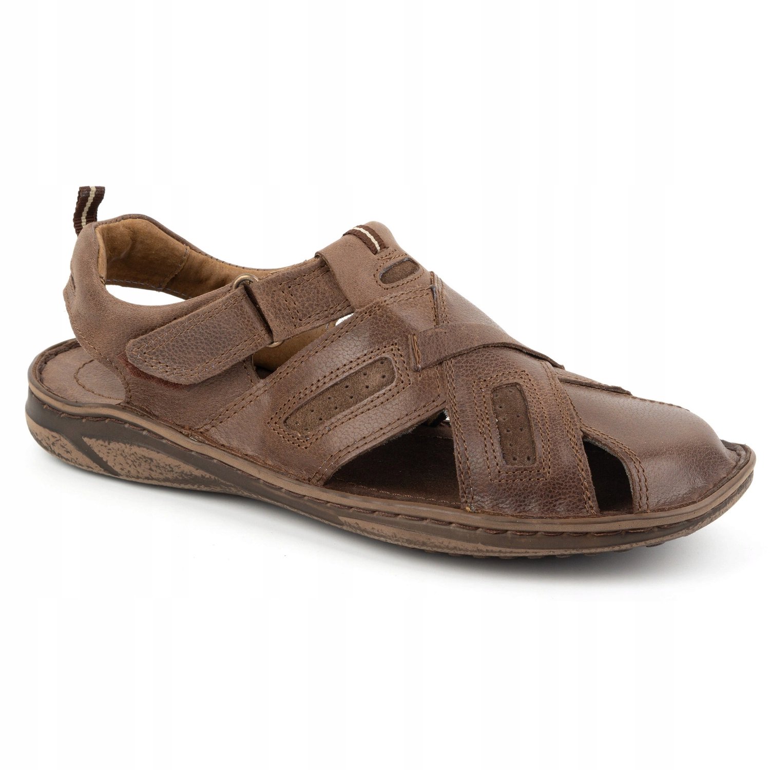 Heren sandalen leer klittenband 523K Bruin