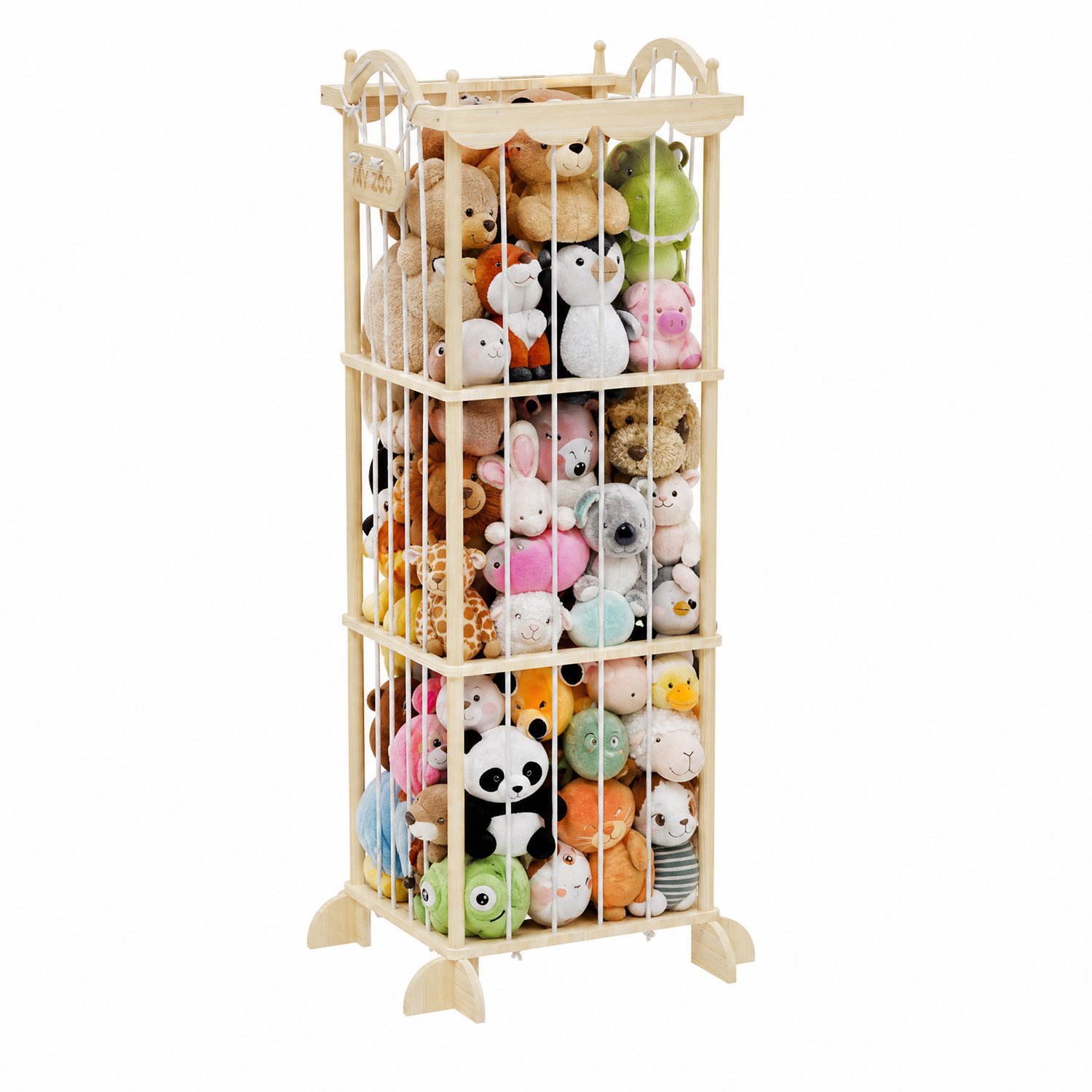 PIPIPOXER Knuffelopbergrek - Houten hoekstandaard - teddyberen en pluchen - kinderkamer en Babykamer opberg - 49 x 55 x 140 cm - Houtkleur