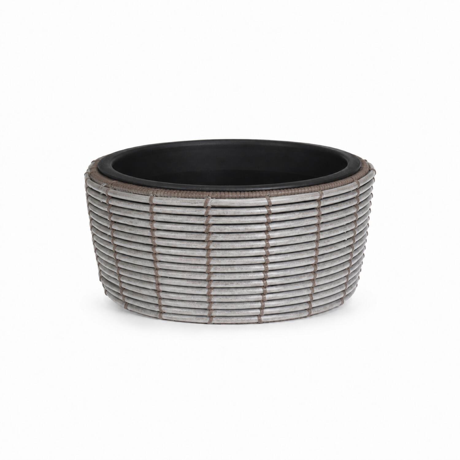 Pro Garden Plantenpot / bloemen mand Jakarta - grijs - gevlochten kunstriet - D36 x H17 cm - plantenpot