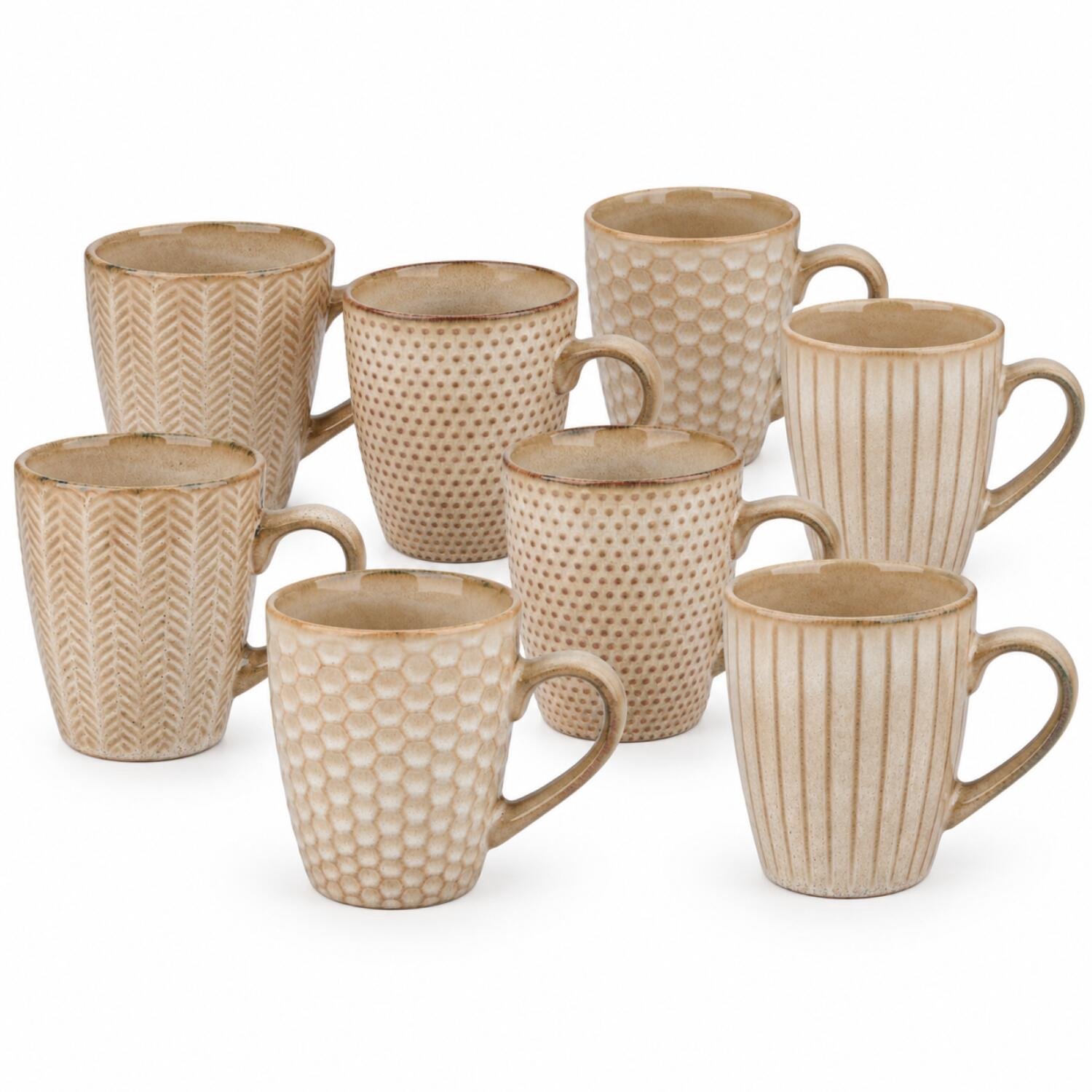Bellatio Design Koffiekopjes Magic Rome - set 8x stuks - beige - keramiek - 370 ml - H11 cm - mokken