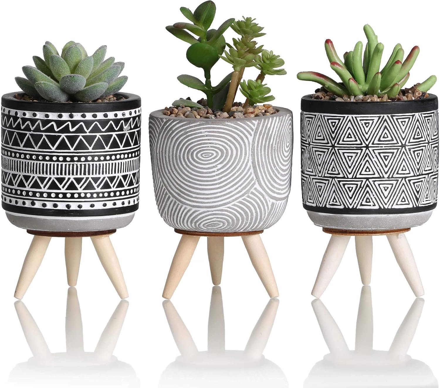 Set van 3 Kunst Sukkulenten met Potten, Bohemian Stijl, Cement