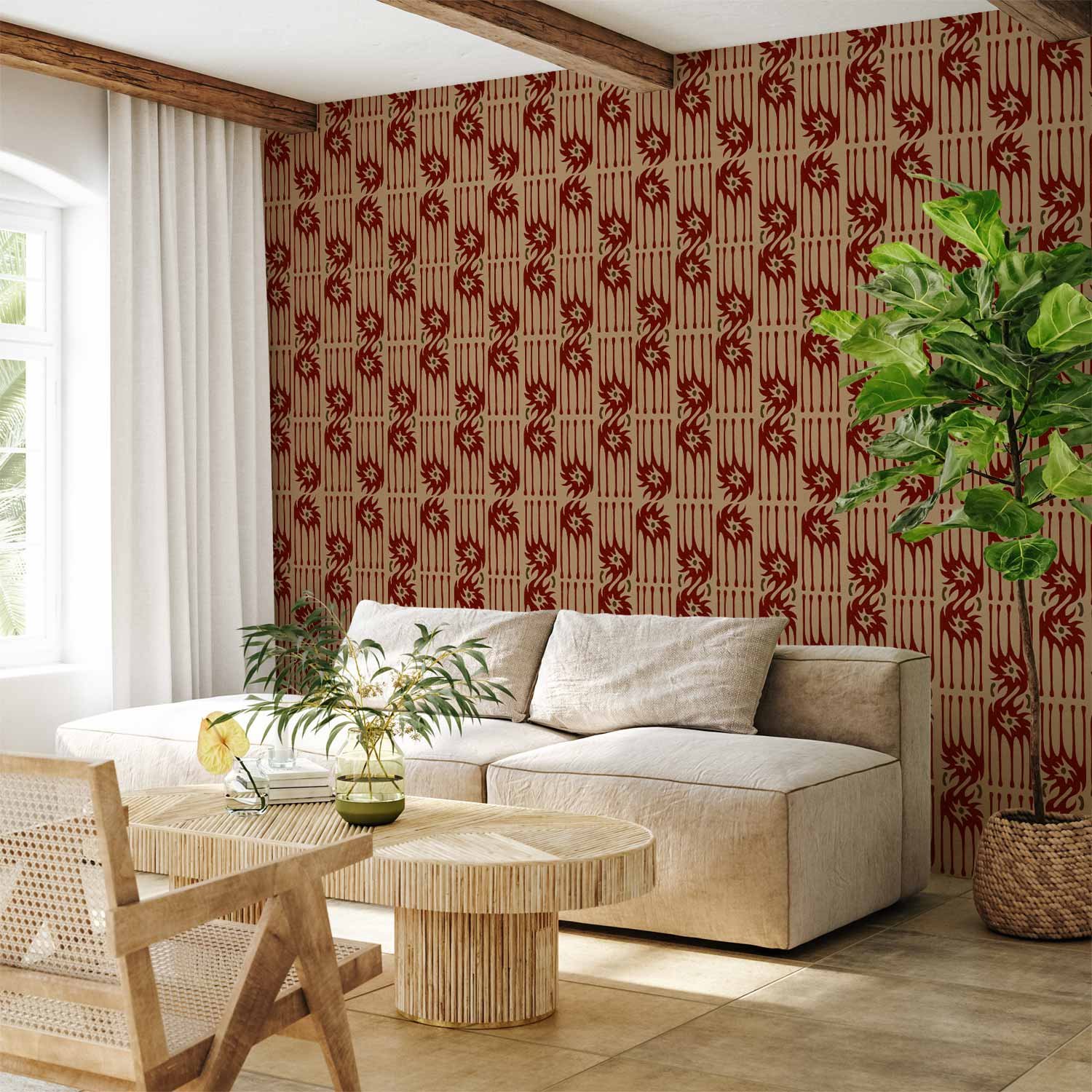 Behang - Red claws – irregular shapes on a paper background