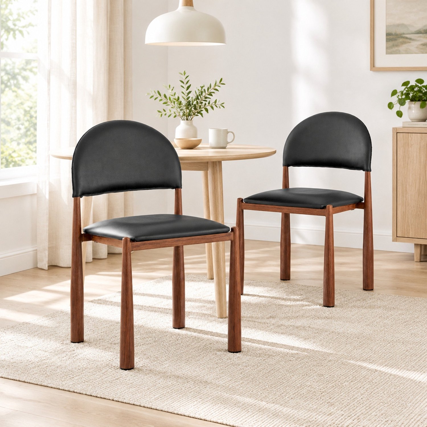 WUVRIE Set van 2 eetkamerstoelen - Kunstleren zitting met metalen onderstel - Zwart