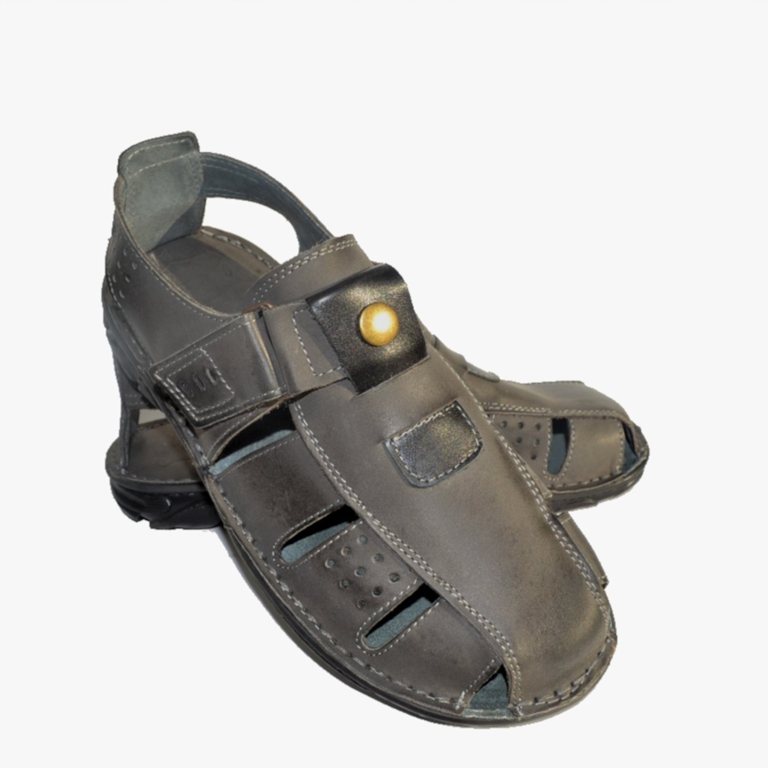 Maximus Heren Sandalen Leer Grijze Klittenband Grijs