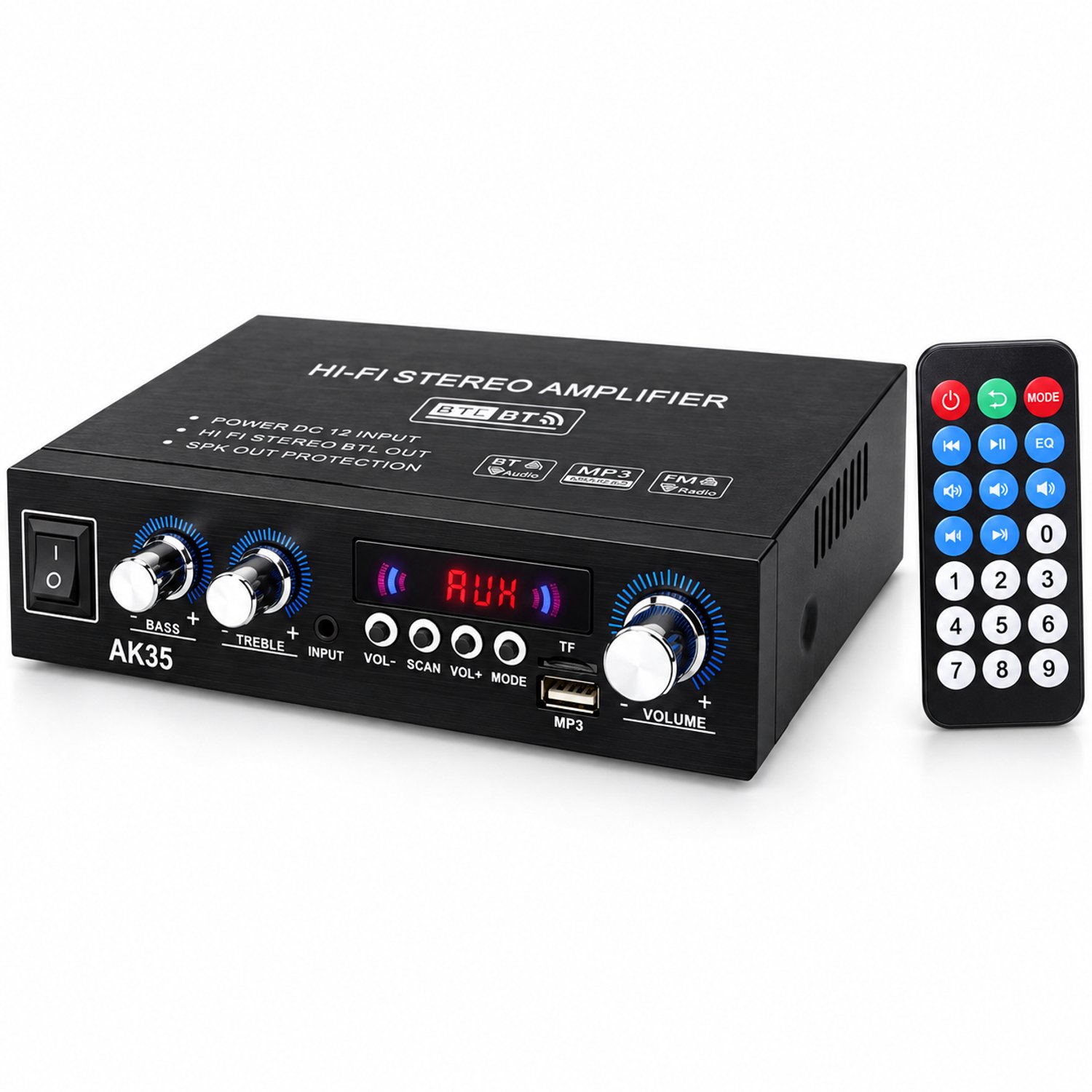 DrPhone PureSound AK35 Bluetooth stereoversterker – 2 × 30 W RMS – voor passieve speakers – FM, USB, microSD en AUX