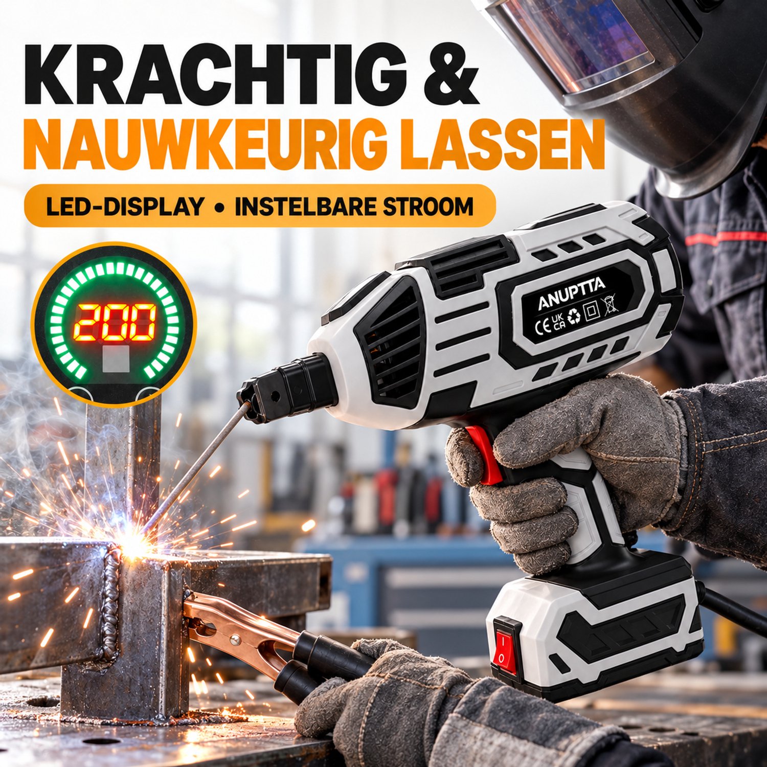 Psogpone Booglasmachine 220V – Compact Elektrisch MMA Lasapparaat voor 1,6–3,2 mm Elektroden – Met Laskap, Koffer, Massaklem en Borstel