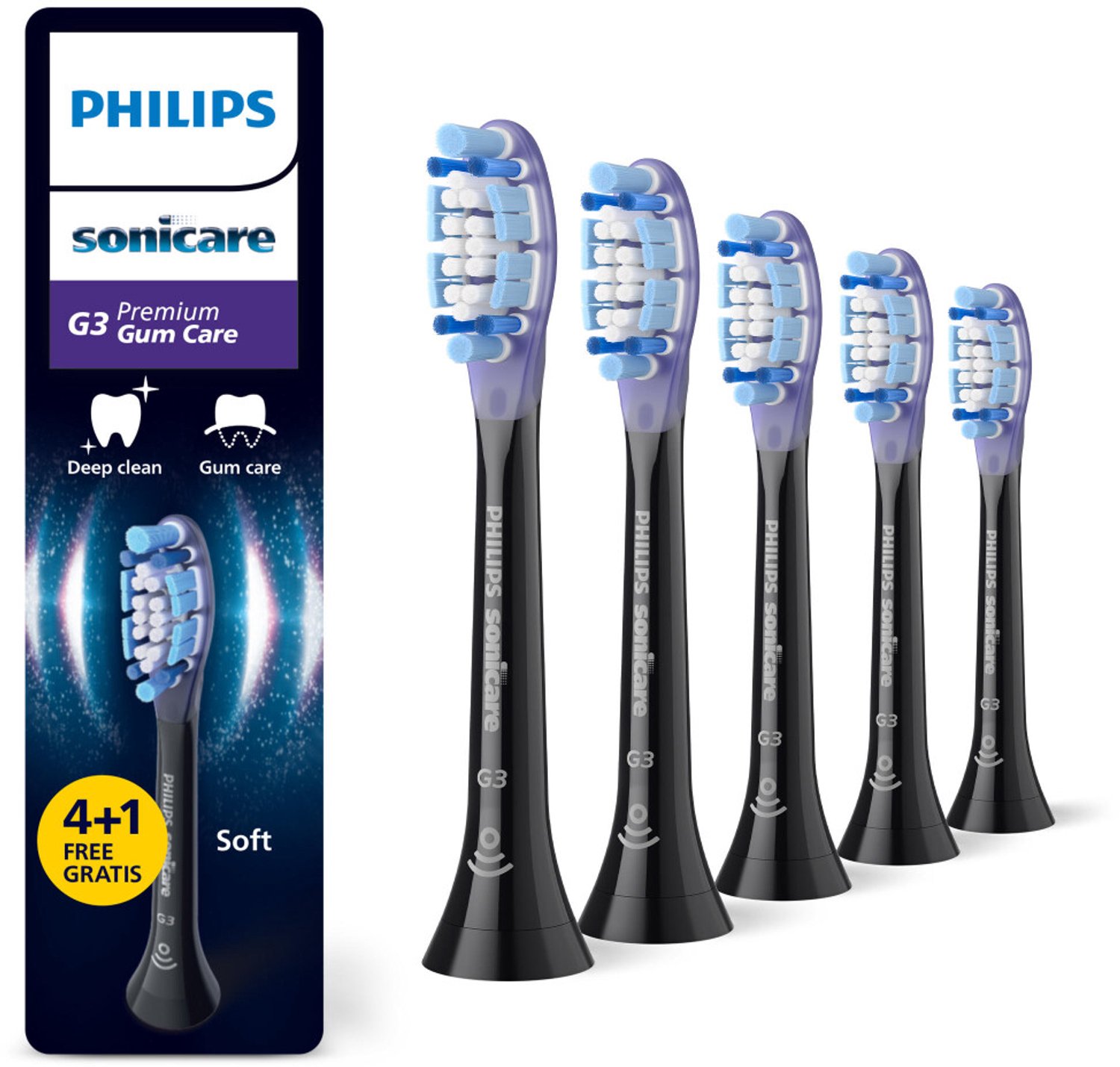 Philips Sonicare - Opzetborstels G3 Premium Gum Care Zwart HX9055/88 - 3 x 5 stuks - Voordeelverpakking