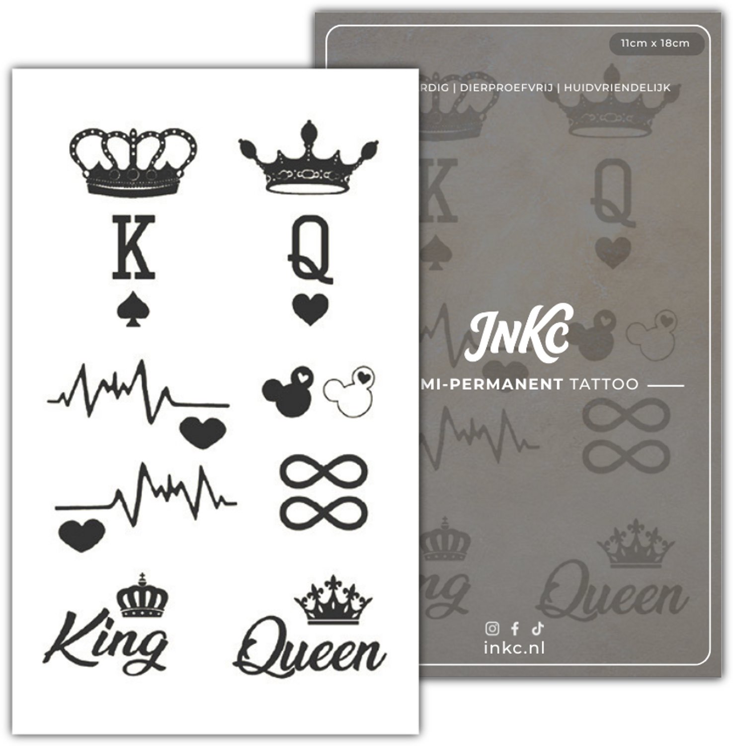 INKC - Tijdelijke Tattoo - Koppel Set - Nep Tattoo - Plak Tattoos - Blijft tot 2 weken - 11 x 18cm
