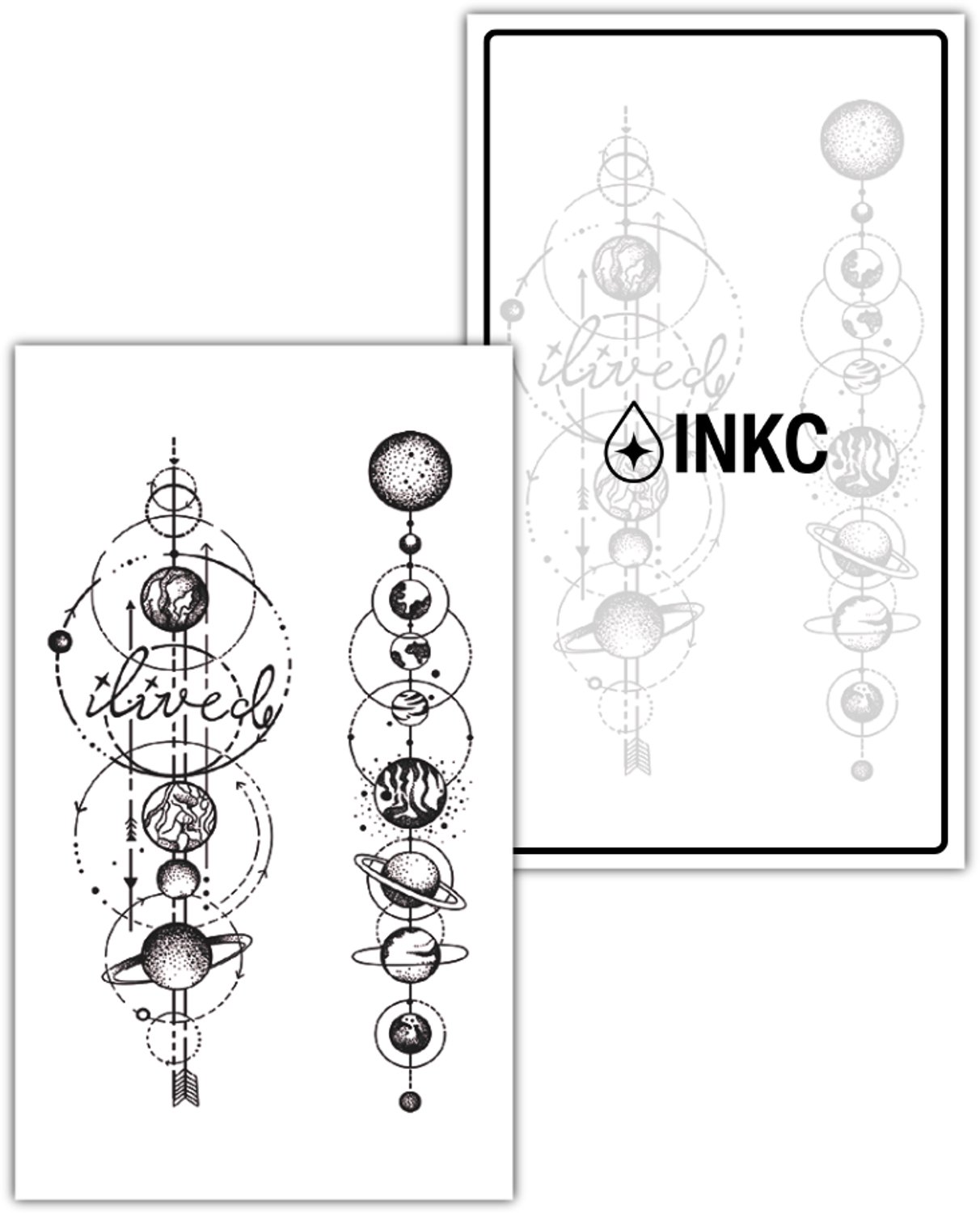 INKC - Tijdelijke Tattoo - Planeten Stelsel - Nep Tattoo - Plak Tattoos - Blijft tot 2 weken - 7 x 12cm
