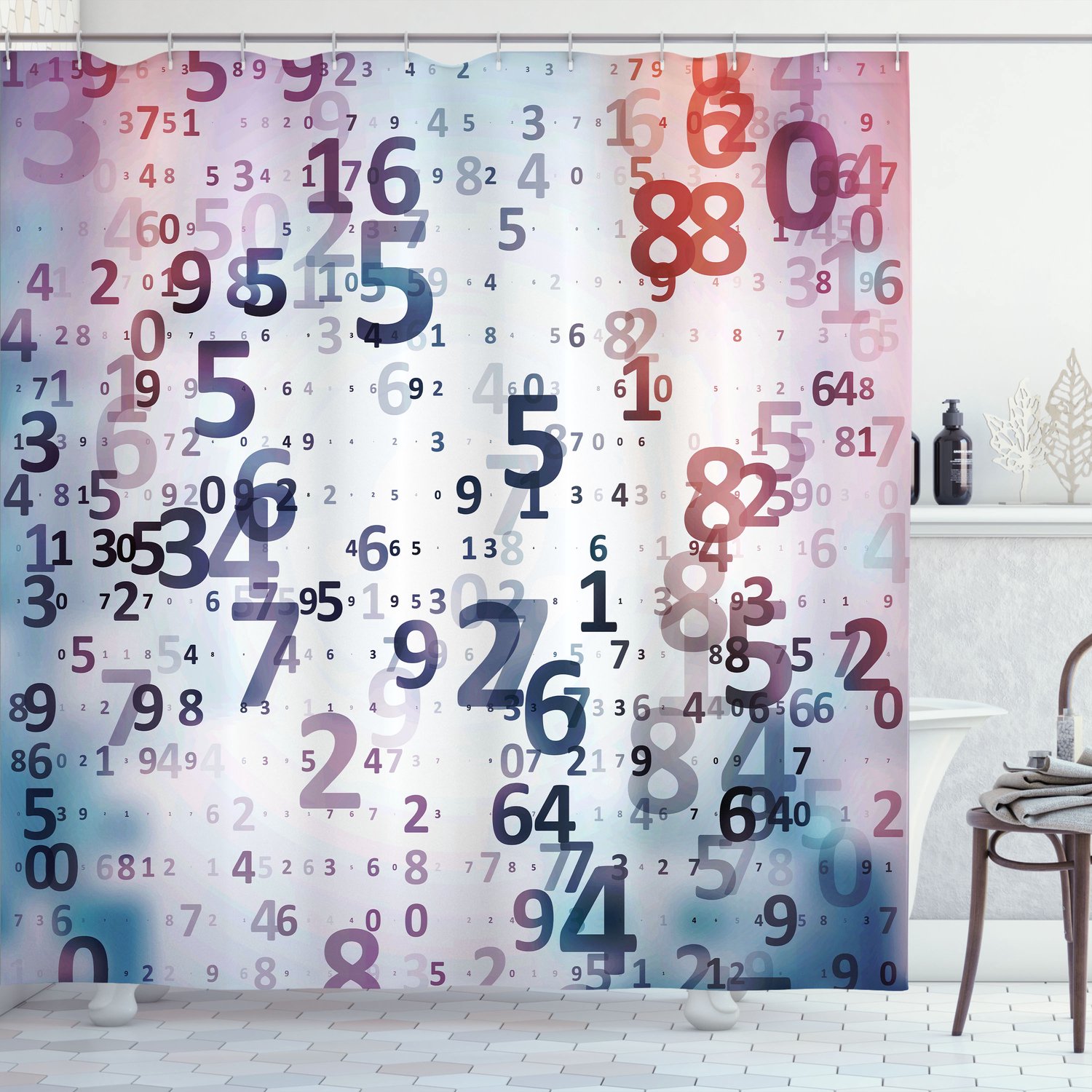 ABAKUHAUS Abstract Douchegordijn, Digitale Codenummern, Met Set van 12 Ringen, Stijlvol en Modern, 175x200 cm, Teal Zwart