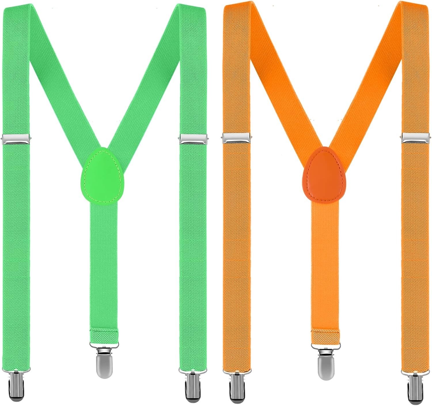 Halloween Neon Y-Shape Suspenders met Clips in Fluorescent Groen en Oranje, 100 cm, Perfect voor Feestjes en Kostuums