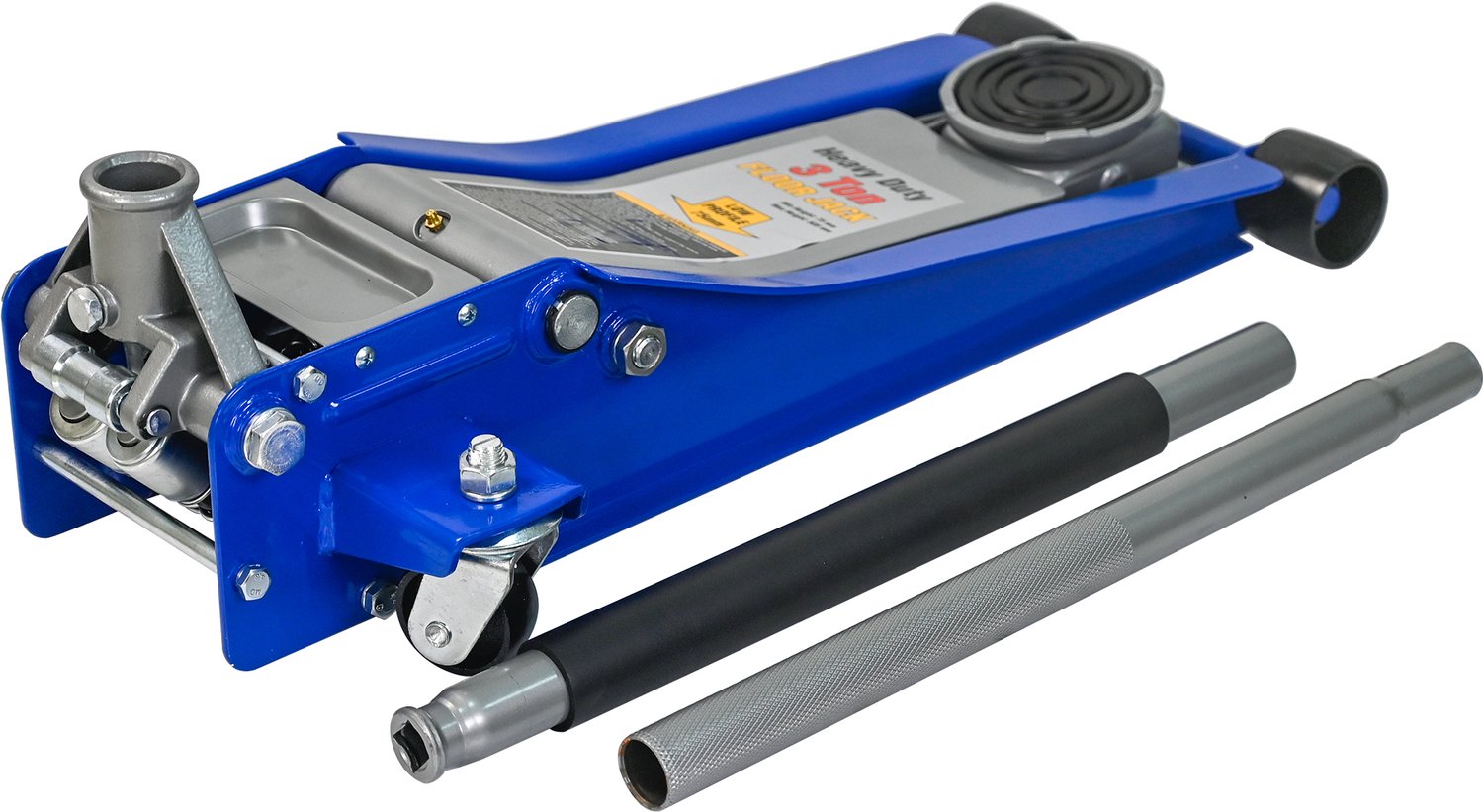 Garagekrik 3 Ton - Lage Hydraulische Autokrik Met Dubbele Pomp - Verrijdbaar Met Zwenkwielen - Staal En Aluminium - Blauw En Zilver Voor Garage
