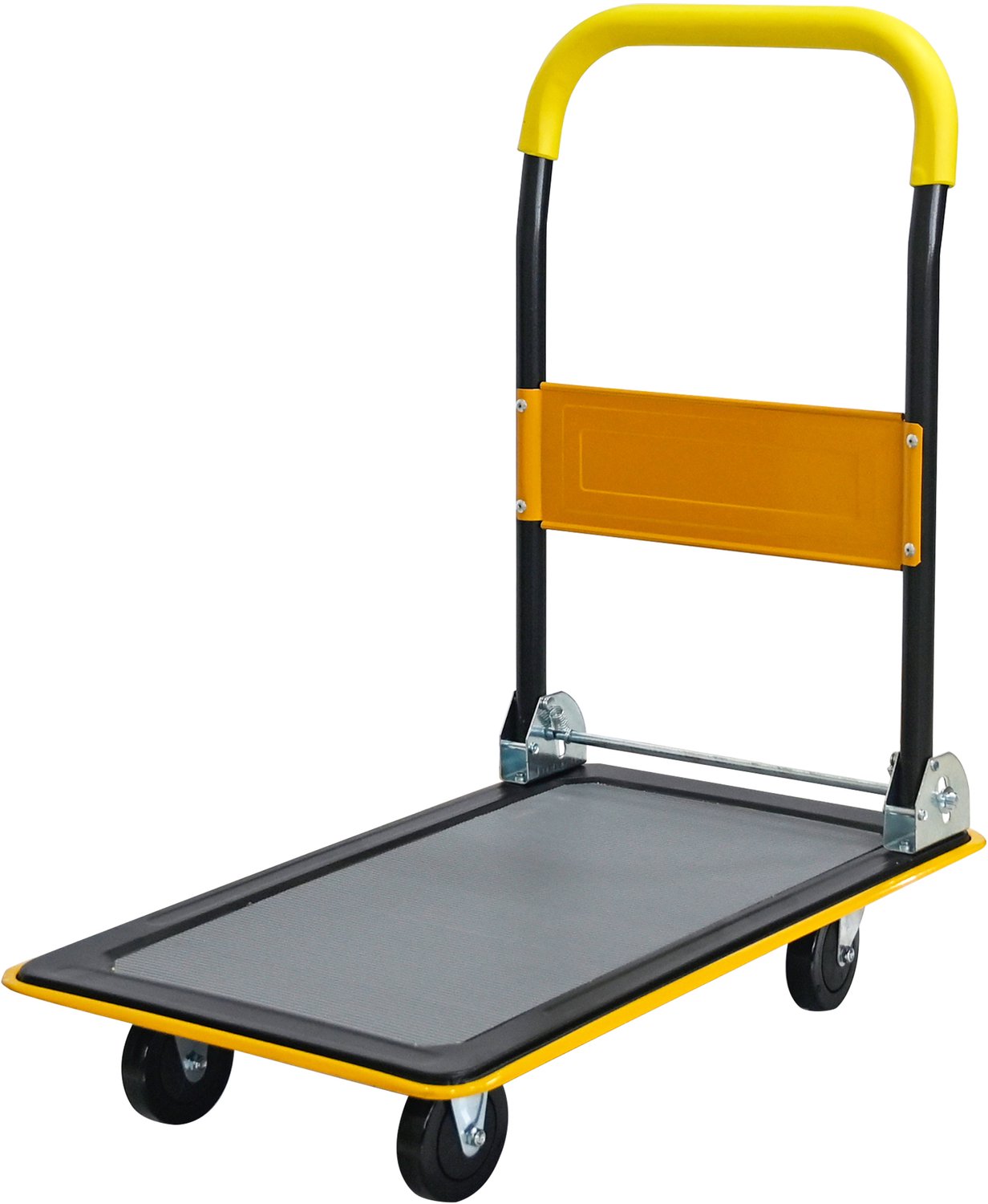 Opvouwbare Platformwagen - Draagvermogen 150 kg - Stalen Transportkar Met 360 Graden Zwenkwielen - 73 × 47 × 83 cm - Geel