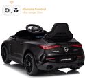 Achterzijde Mercedes-Benz kinderauto met afstandsbediening, bereik 20 meter.