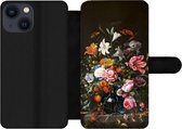 Bookcase Geschikt voor iPhone 13 Mini telefoonhoesje - Vaas met bloemen - Jan Davidsz de Heem - Kunst - Met vakjes - Wallet case met magneetsluiting