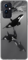 Geschikt voor OnePlus 9 hoesje - Orka - Water - Zwart - Wit - Siliconen Telefoonhoesje