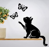 Muursticker zwart kat vlinders sticker decor vinyl woondecoratie muurschildering woonkamer kinderkamer