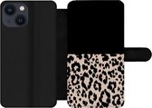 Etui portefeuille pour iPhone 13 Mini Wallet Case - Imprimé panthère - Animaux - Zwart - Avec compartiments - Etui portefeuille avec fermeture magnétique