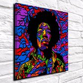 Pop Art Jimi Hendrix Acrylglas - 80 x 80 cm op Acrylaat glas + Inox Spacers / RVS afstandhouders - Popart Wanddecoratie