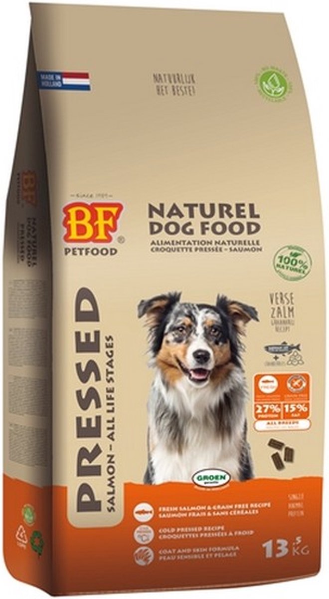 Biofood Vleesbrok Geperst Hondenbrokken Zalm 13,5 kg