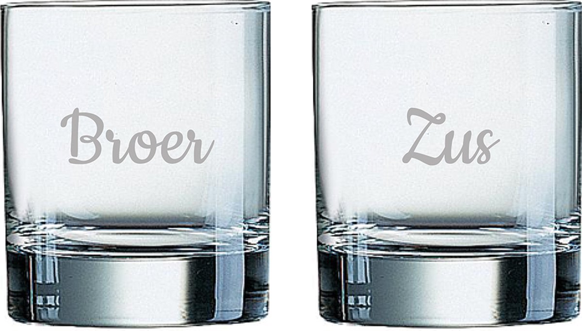Gegraveerde Whiskeyglas 20cl Broer-Zus