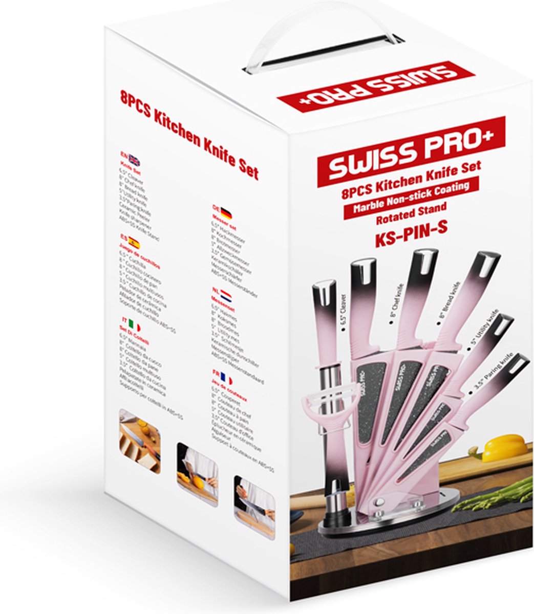 Swiss Pro+ Couteau de Cuisine 8 pièces - Acier Inoxydable - Couteaux et  Ustensiles de Cuisine - Set Couteau Cuisine avec Couteau de Chef et Bloc