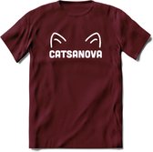 Catsanova - Katten T-Shirt Kleding Cadeau | Dames - Heren - Unisex | Kat / Dieren shirt | Grappig Verjaardag kado | Tshirt Met Print | - Burgundy - XL