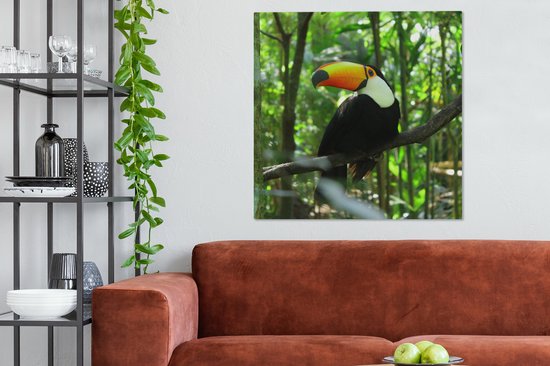 Tableau sur toile Toucan dans un arbre - 90x90 cm - Décoration murale