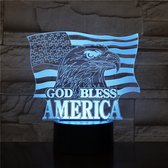 3D Led Lamp Met Gravering - RGB 7 Kleuren - God Bless America