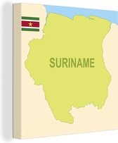Tableau sur toile La carte du Suriname illustrée du drapeau à côté - 90x90 cm - Décoration murale