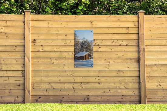 Affiche de jardin Cabane dans les montagnes de Suisse en hiver - 40x80 cm - Décoration murale Outdoor - Affiche de jardin - Toile de jardin - Affiche de clôture - Tableau de jardin