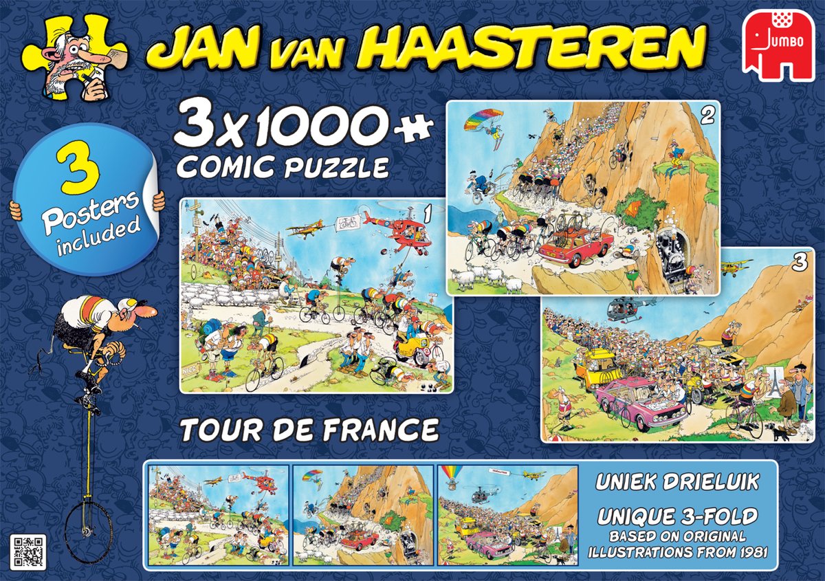 JvH Tour de France Puzzel - Jan van Haasteren - 3x1000 Stukjes | bol
