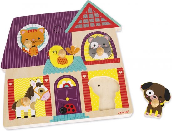 Janod Muziekpuzzel - Mijn Kleine Vrienden - Houten Puzzel Met 5 Stukjes - Elk Puzzelstukje Maakt Een Eigen Dierengeluid - Geschikt Vanaf 18 Maanden van Janod — afbeelding 4